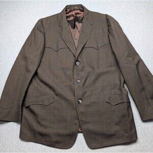 VTG 80s Allen Wear Brown Blazer Coat Tex Western Wear Fancy Cowboy Suit Mens